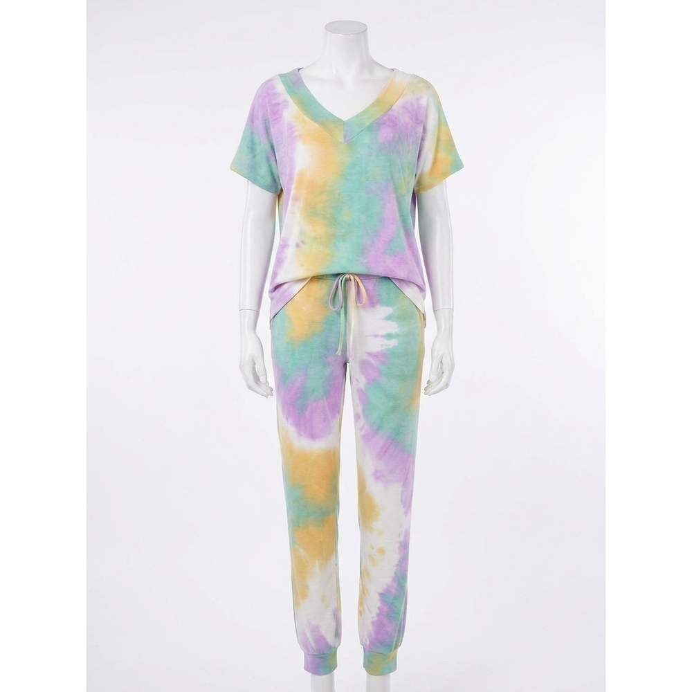 NEW WHITE BIRCH deja tie dye loungewear set in blue multi